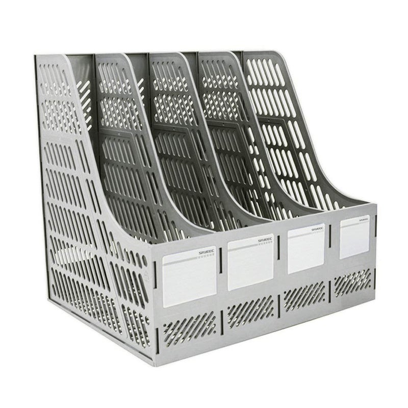 SAYEEC Sturdy Magazine Holder Organizer Desktop 4 Compartment File Holders Frames File Dividers Document Storage Rack Literature Organizer for Office Home School Gray - Image 1